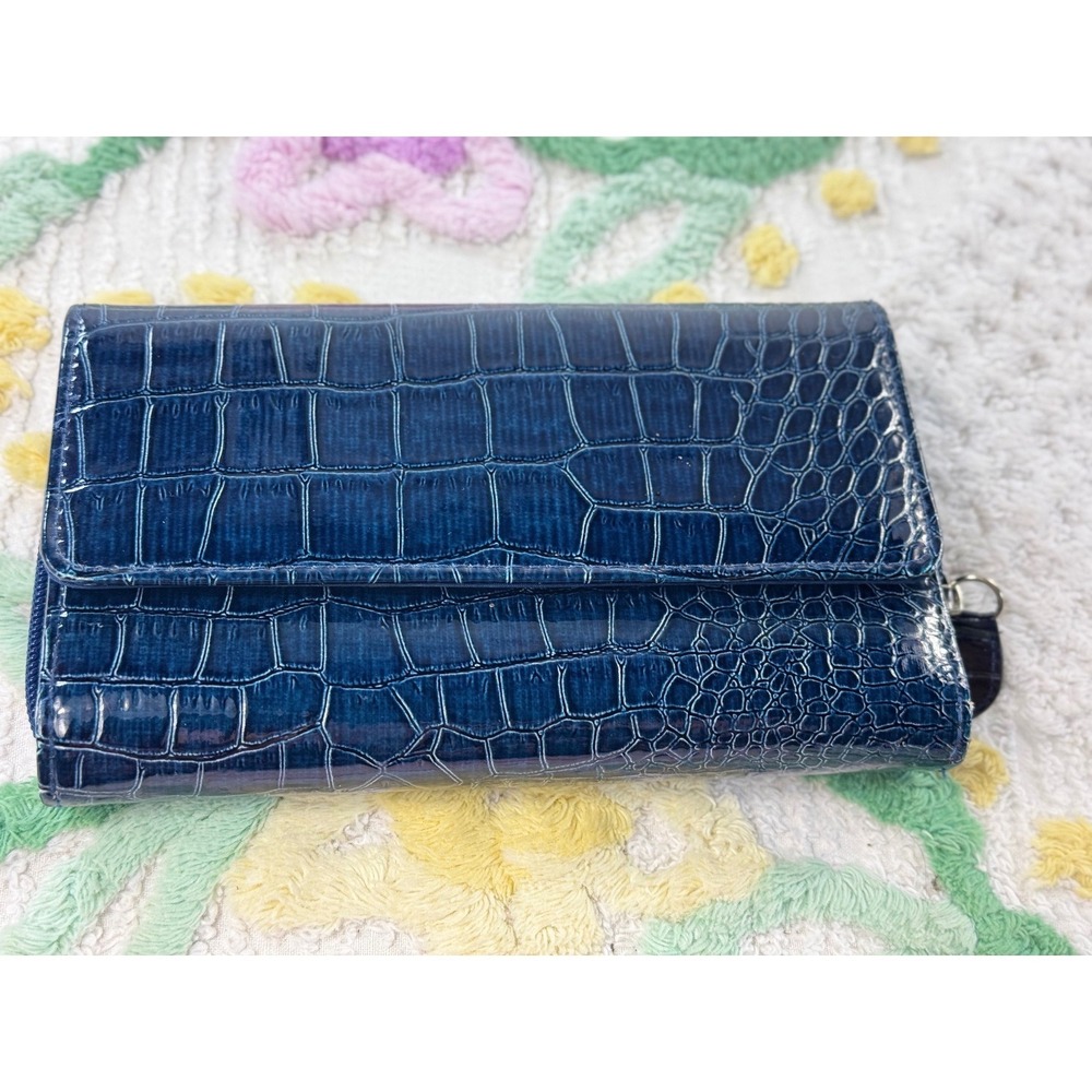 Hato Hasi Navy Blue Croc Embossed Faux Leather‎ Flap Wallet Organizer